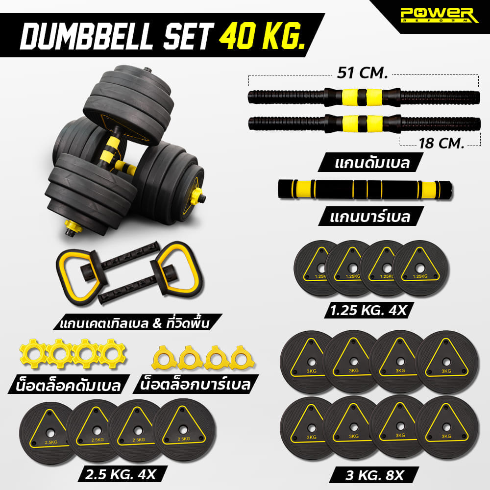 เซตดัมเบลปรับน้ำหนัก POWER REFORM รุ่น PDX 4IN1 40 KG.